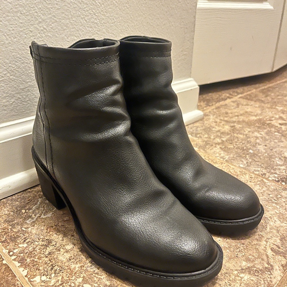 Black Faux Leather Ankle Boots